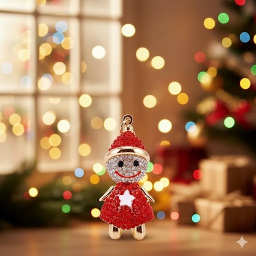 💕Adorable Rhinestone Snowgirl Snowman Keychain Bag Charm Valentines Charm - Picture 4 of 5